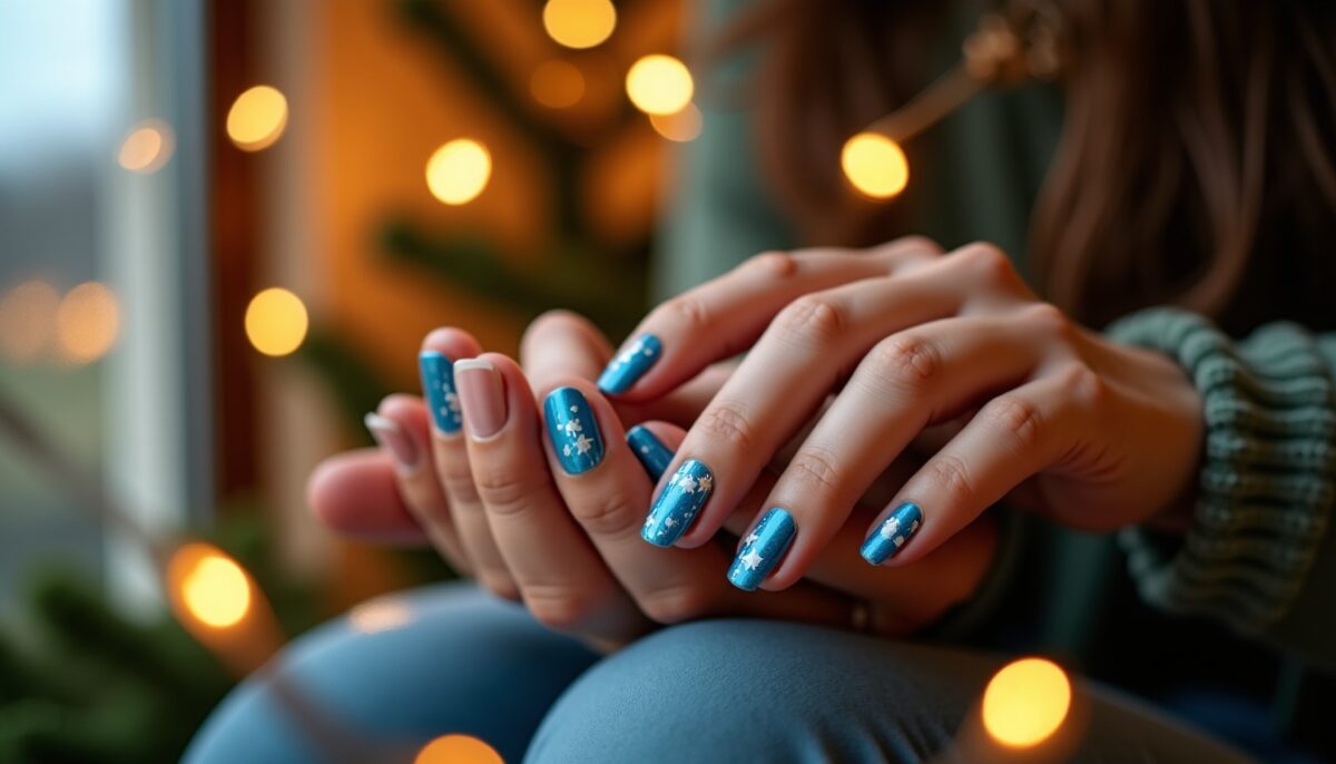 Inspirations d'Ongles Bleus pour un Noël Éclatant et Festif