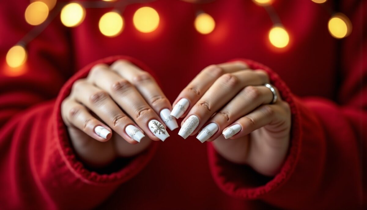 Inspirations d'Ongles Blancs pour un Noël Éblouissant
